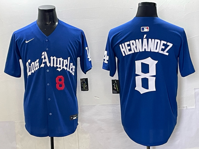Men Los Angeles Dodgers #8 Hernandez Blue 2025 Nike MLB Jersey style 002